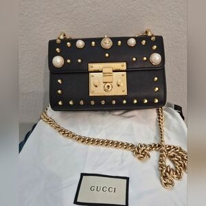 Gucci Pearly Padlock Shoulder Bag Studded Leather Small